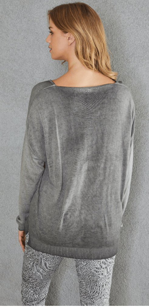 Italian made Mineral Wash Middle Open Stitch V Neck Oversized Knit Sweater Top by Venti6 28062-W22 - Robin Boutique-Boutique 