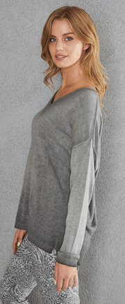 Italian made Mineral Wash Middle Open Stitch V Neck Oversized Knit Sweater Top by Venti6 28062-W22 - Robin Boutique-Boutique 