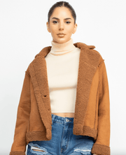 Faux suede Shearling lined short coat HMJ20963 - Robin Boutique-Boutique 