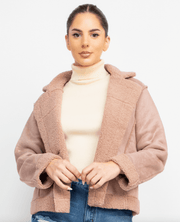 Faux suede Shearling lined short coat HMJ20963 - Robin Boutique-Boutique 