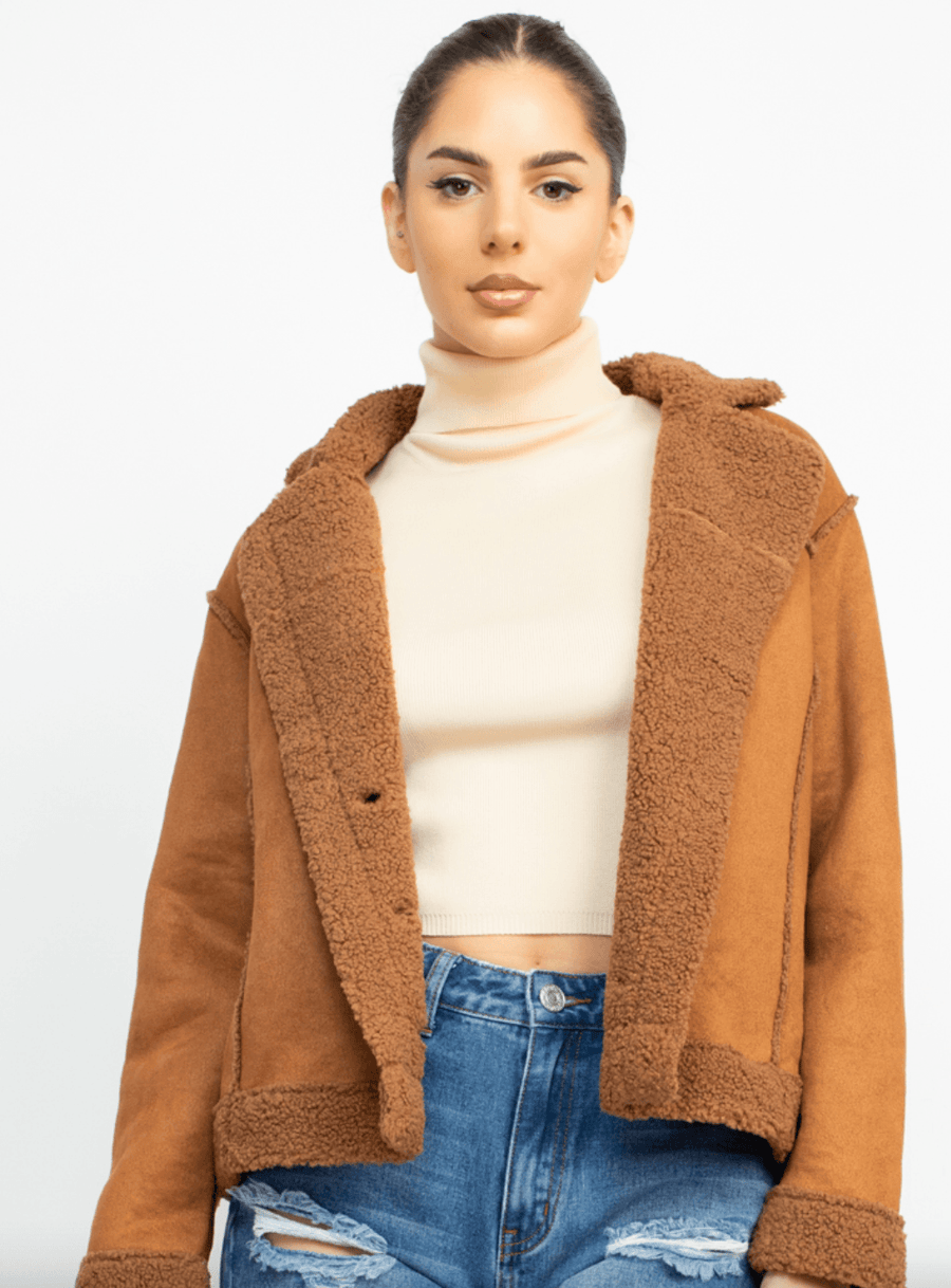Faux suede Shearling lined short coat HMJ20963 - Robin Boutique-Boutique 