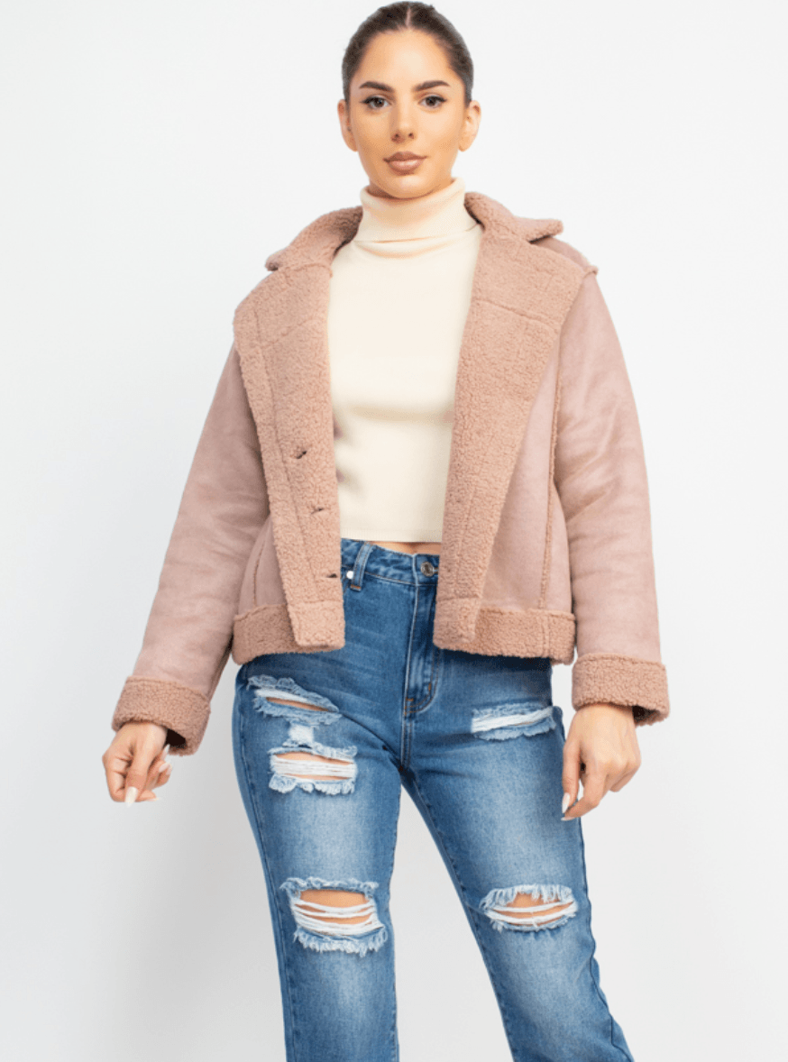 Faux suede Shearling lined short coat HMJ20963 - Robin Boutique-Boutique 