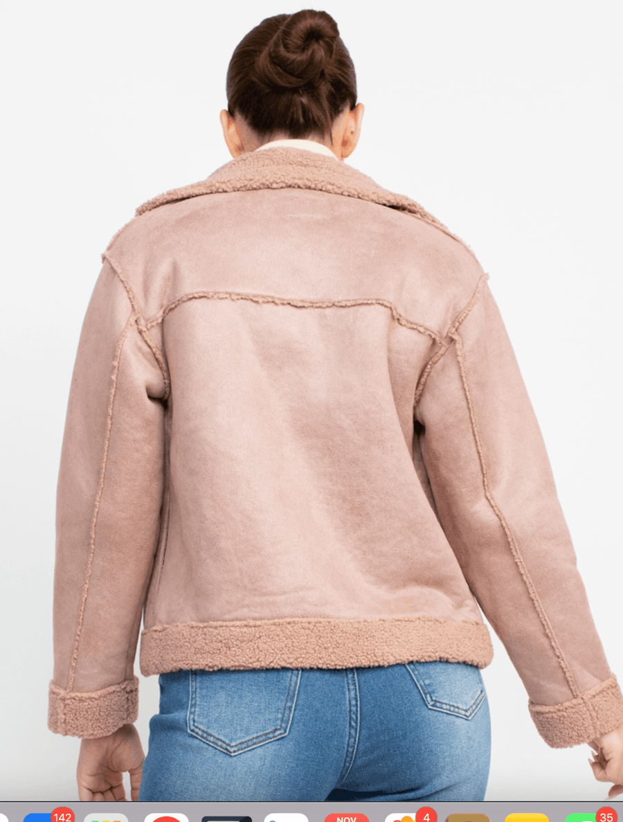 Faux suede Shearling lined short coat HMJ20963 - Robin Boutique-Boutique 