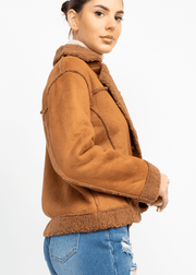 Faux suede Shearling lined short coat HMJ20963 - Robin Boutique-Boutique 