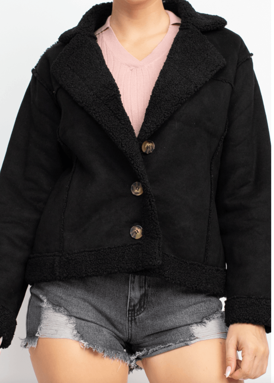 Faux suede Shearling lined short coat HMJ20963 - Robin Boutique-Boutique 