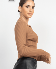 Ribbed long sleeve VNeck Henley style sweater HMSW50379 - Robin Boutique-Boutique 