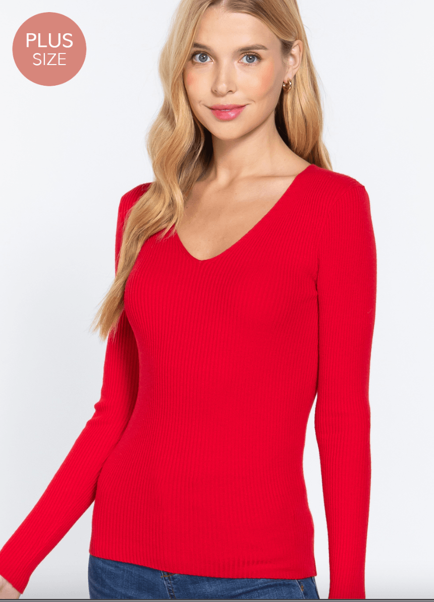 Fitted V-Neck Sweater by Active Basic SW71709 - Robin Boutique-Boutique 