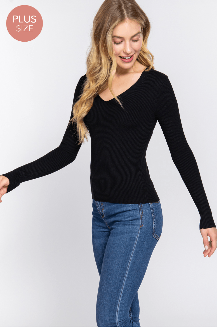 Fitted V-Neck Sweater by Active Basic SW71709 - Robin Boutique-Boutique 