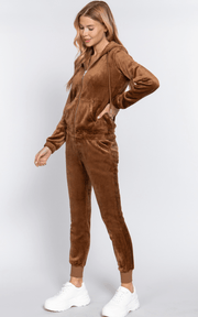 Basic Velour Jogger Sets - Jacket and Pants - SET12297 - Robin Boutique-Boutique 