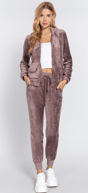 Basic Velour Jogger Sets - Jacket and Pants - SET12297 - Robin Boutique-Boutique 