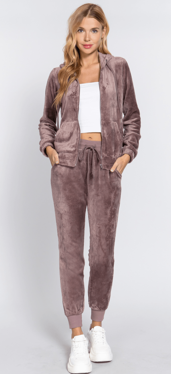 Basic Velour Jogger Sets - Jacket and Pants - SET12297 - Robin Boutique-Boutique 