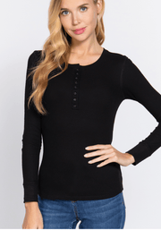 Basic HENLEY long sleeve Cotton Tops $18.00 - Robin Boutique-Boutique 
