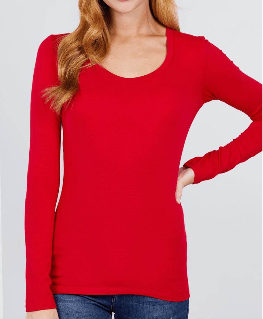 Basic PLUS SIZE long sleeve Scoop Neck Cotton Tops 18.00 T7666 - Robin Boutique-Boutique 