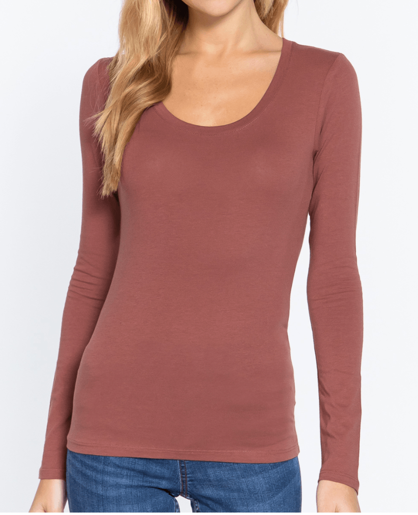 Basic PLUS SIZE long sleeve Scoop Neck Cotton Tops 18.00 T7666 - Robin Boutique-Boutique 