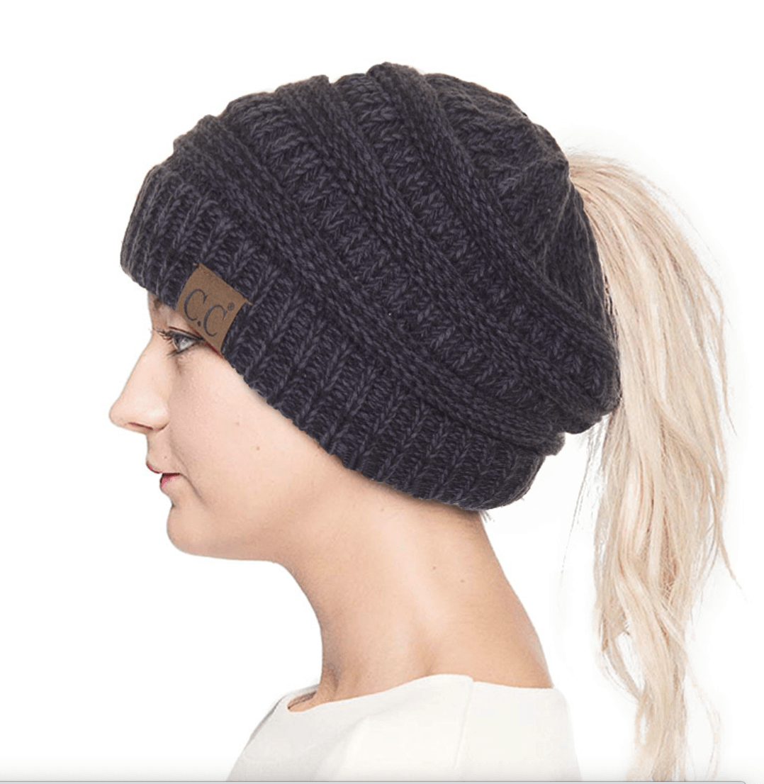C.C MIX COLOR KNIT PONYTAIL MESSY BUN BEANIE HAT-MB-6242 - Robin Boutique-Boutique 