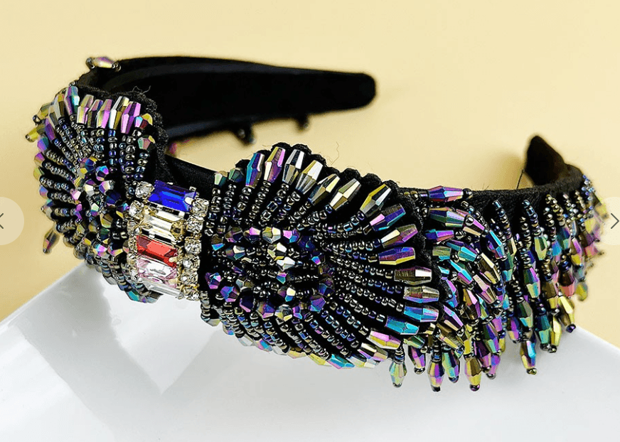 Large Ornate Crsytal Headband with Bead Strings 10251 - Robin Boutique-Boutique 