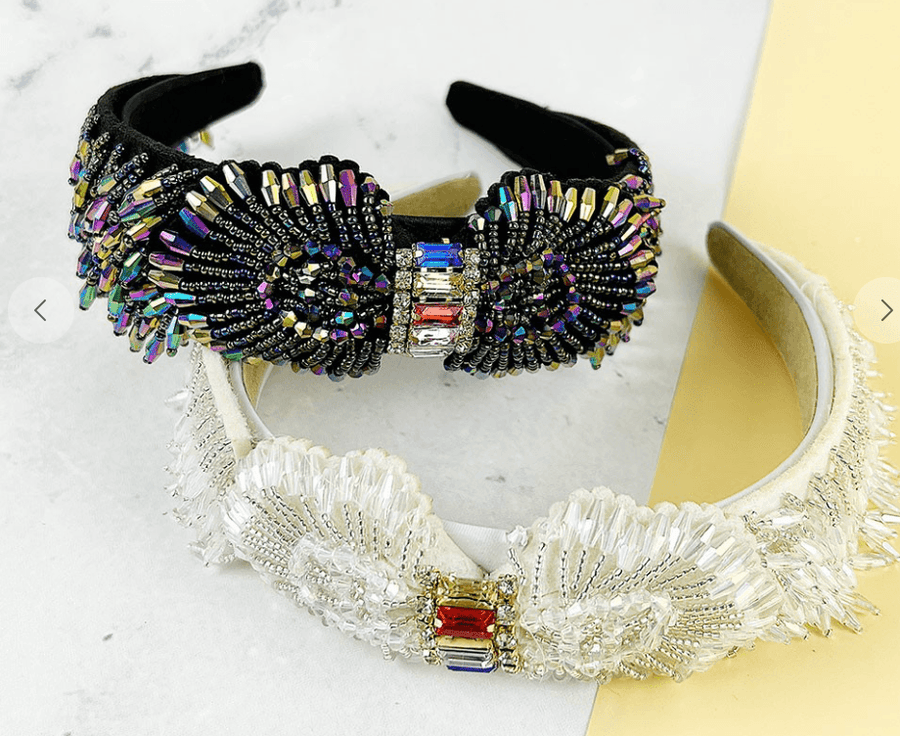 Large Ornate Crsytal Headband with Bead Strings 10251 - Robin Boutique-Boutique 