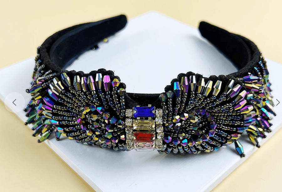Large Ornate Crsytal Headband with Bead Strings 10251 - Robin Boutique-Boutique 