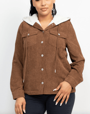 Cordoroy Jacket with Hood and Shearling lined BJ07273 - Robin Boutique-Boutique 