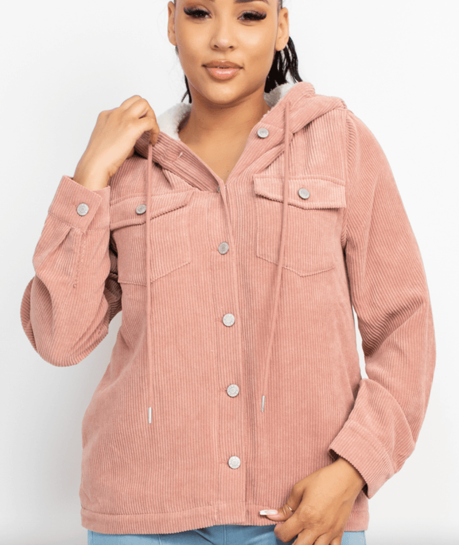 Cordoroy Jacket with Hood and Shearling lined BJ07273 - Robin Boutique-Boutique 