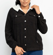Cordoroy Jacket with Hood and Shearling lined BJ07273 - Robin Boutique-Boutique 