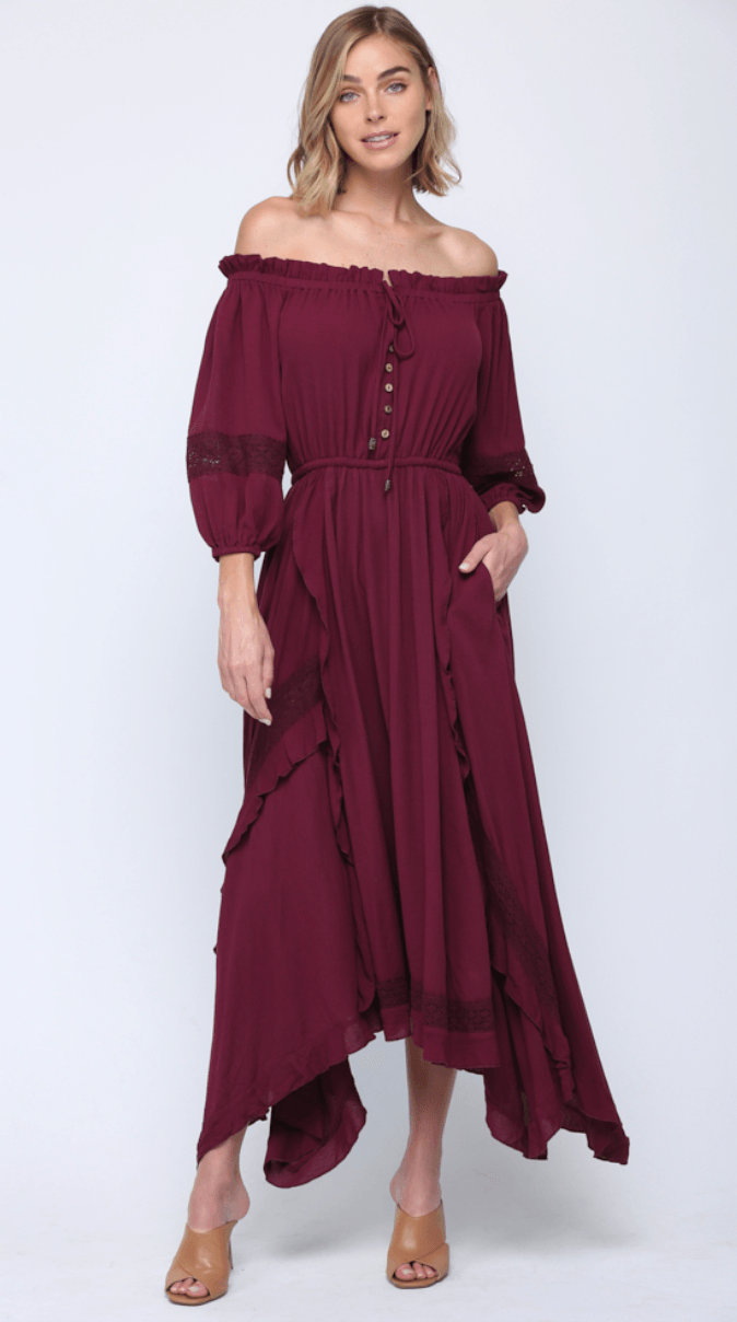 Fate Rayon layered off shoulder maxi dress 4621 - Robin Boutique-Boutique 