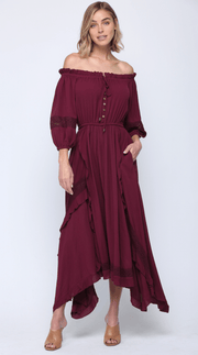 Fate Rayon layered off shoulder maxi dress 4621 - Robin Boutique-Boutique 