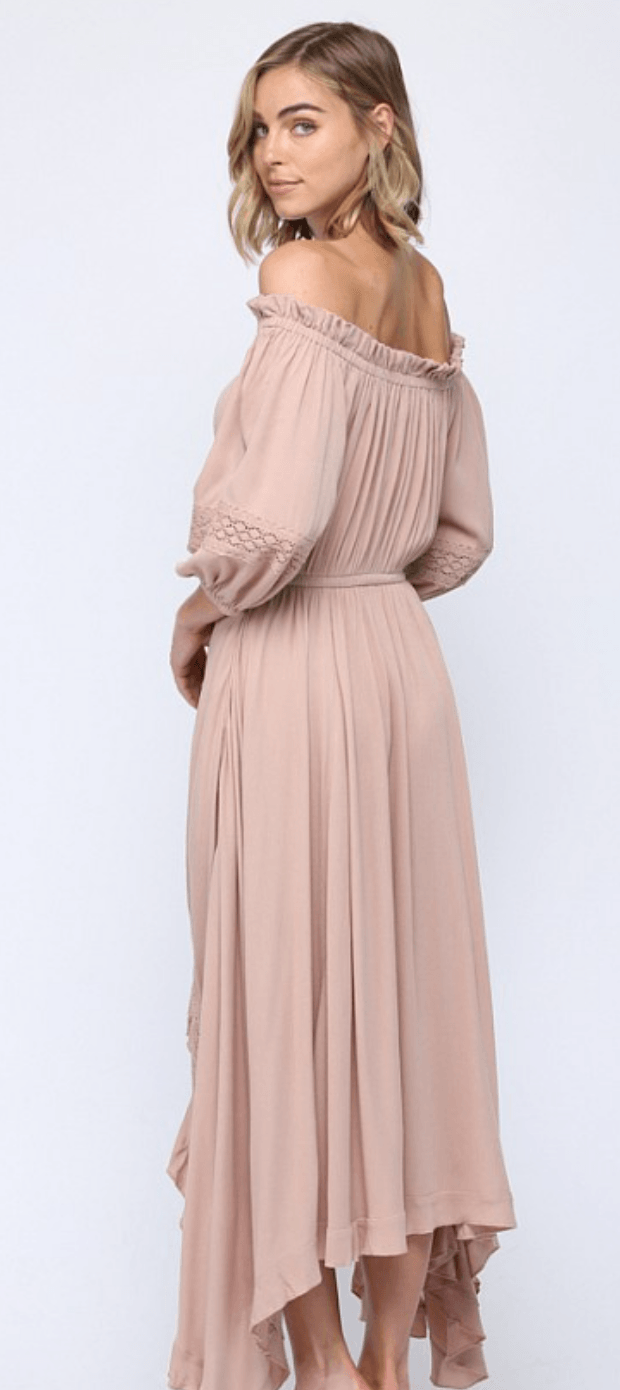Fate Rayon layered off shoulder maxi dress 4621 - Robin Boutique-Boutique 