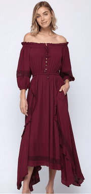 Fate Rayon layered off shoulder maxi dress 4621 - Robin Boutique-Boutique 