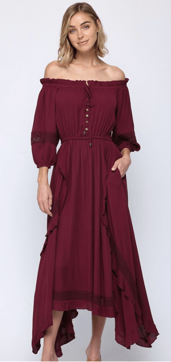 Fate Rayon layered off shoulder maxi dress 4621 - Robin Boutique-Boutique 