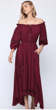Fate Rayon layered off shoulder maxi dress 4621 - Robin Boutique-Boutique 