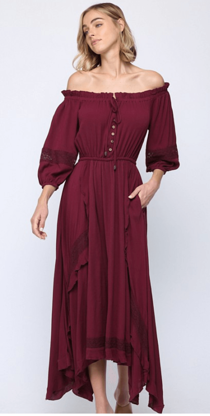 Fate Rayon layered off shoulder maxi dress 4621 - Robin Boutique-Boutique 