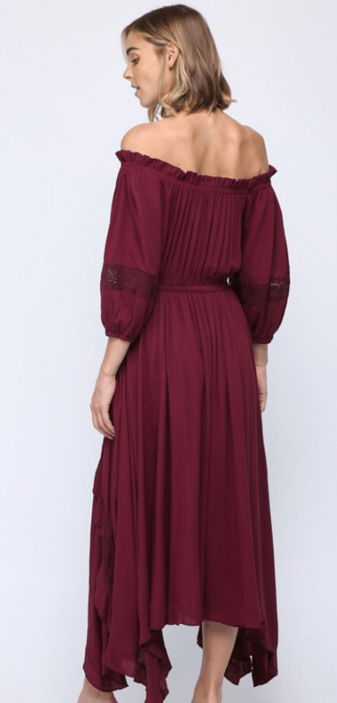 Fate Rayon layered off shoulder maxi dress 4621 - Robin Boutique-Boutique 
