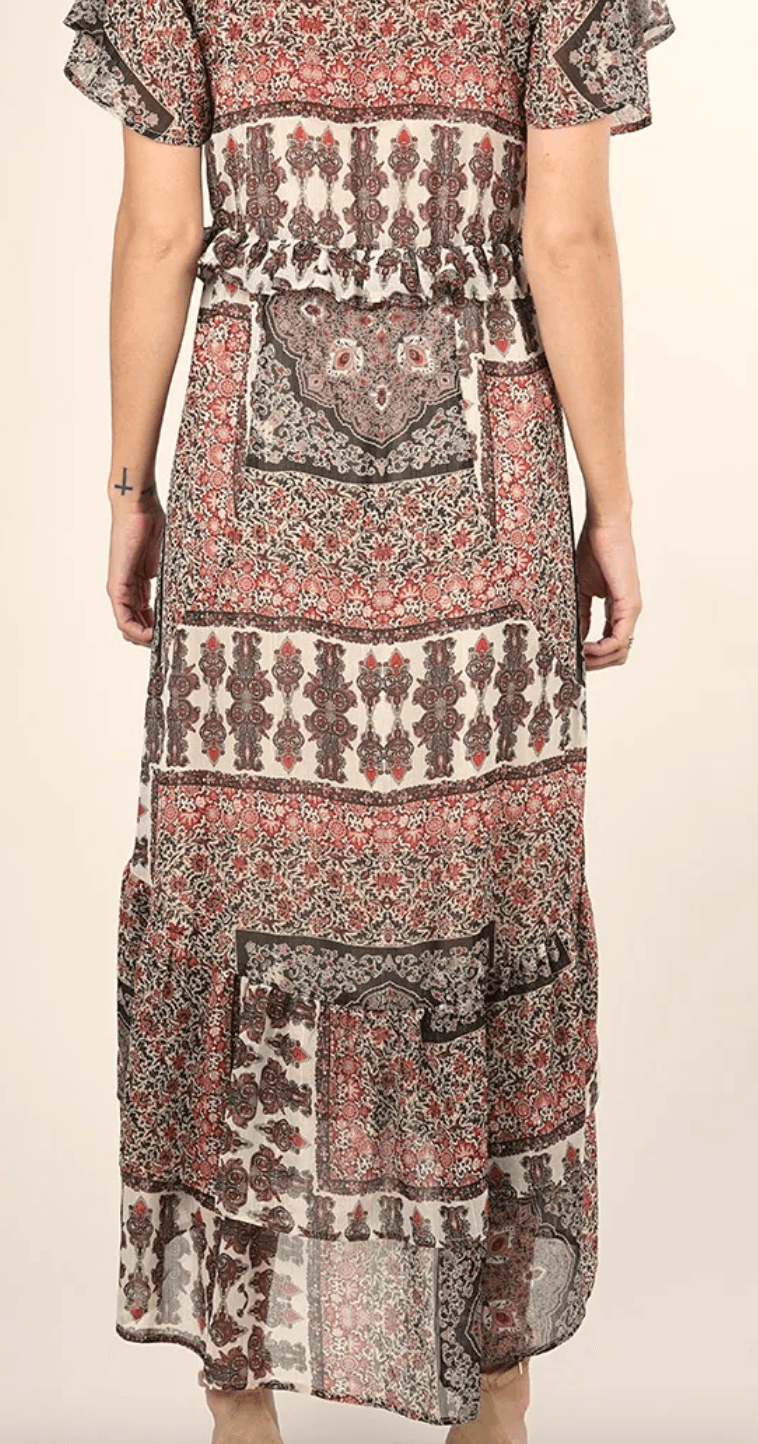 Mixed floral ruffle metallic print dress LS 71560WL - Robin Boutique-Boutique 
