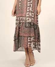 Mixed floral ruffle metallic print dress LS 71560WL - Robin Boutique-Boutique 