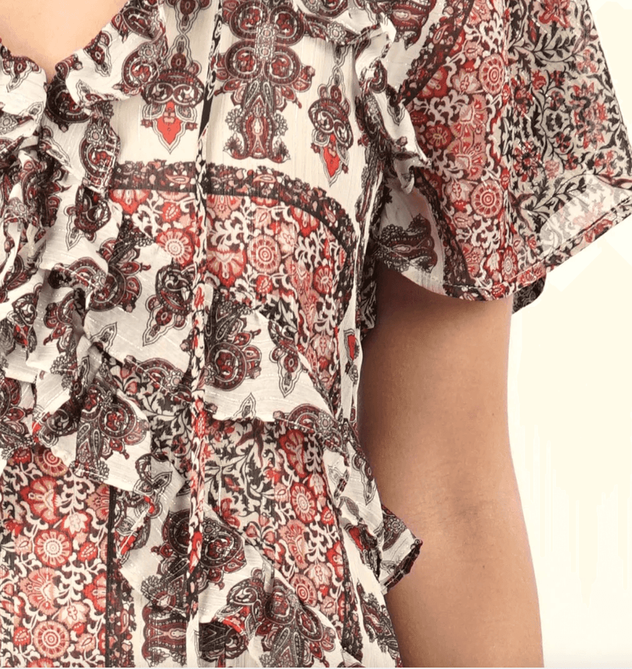 Mixed floral ruffle metallic print dress LS 71560WL - Robin Boutique-Boutique 