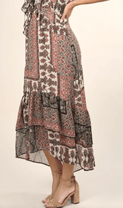 Mixed floral ruffle metallic print dress LS 71560WL - Robin Boutique-Boutique 