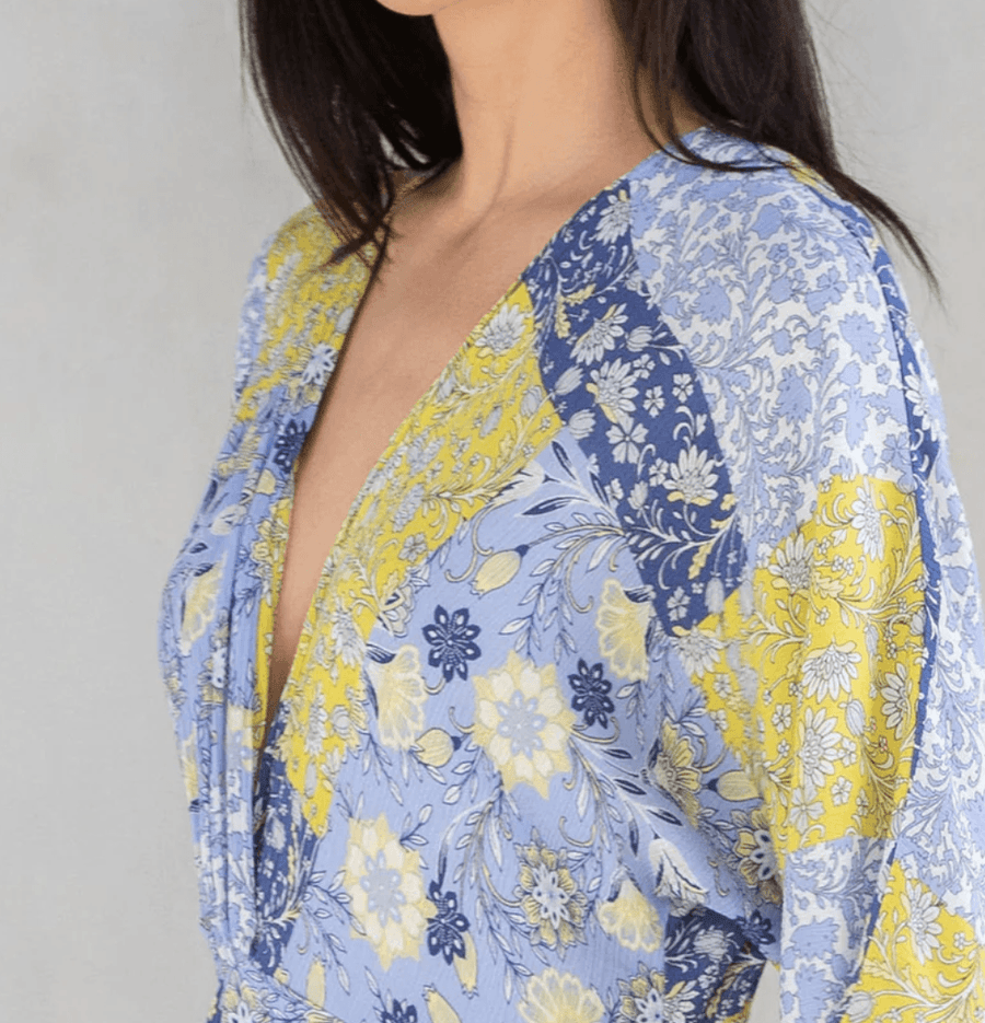 LS 72105W - RUL Front Knot Kimono Sleeve Midi Dress - Robin Boutique-Boutique 