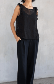 LS 13760WL Sheer Chiffon Metallic Ruffled Sleeve Tank Top by Lovestitch - Robin Boutique-Boutique 