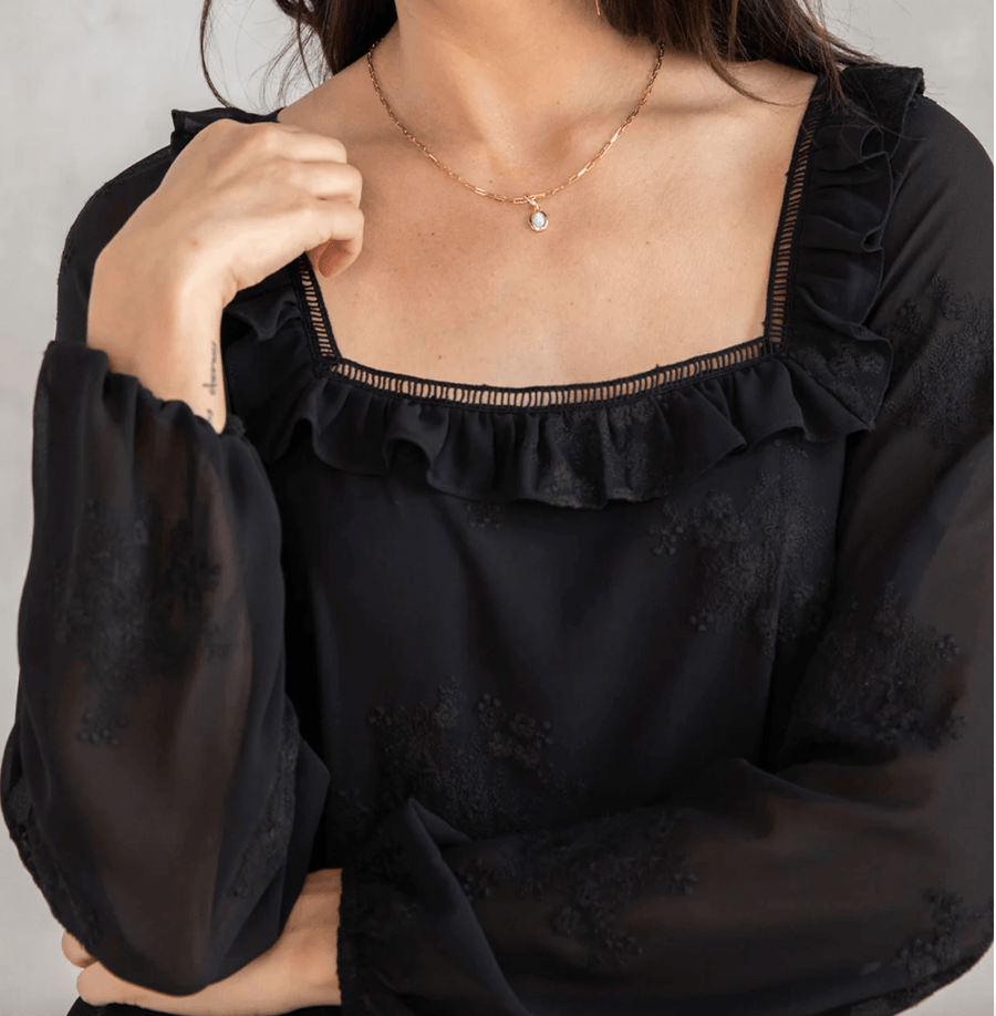 LS 13764WL Floral Embroidered Long Sleeve Cropped Blouse - Robin Boutique-Boutique 