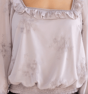 LS 13764WL Floral Embroidered Long Sleeve Cropped Blouse - Robin Boutique-Boutique 