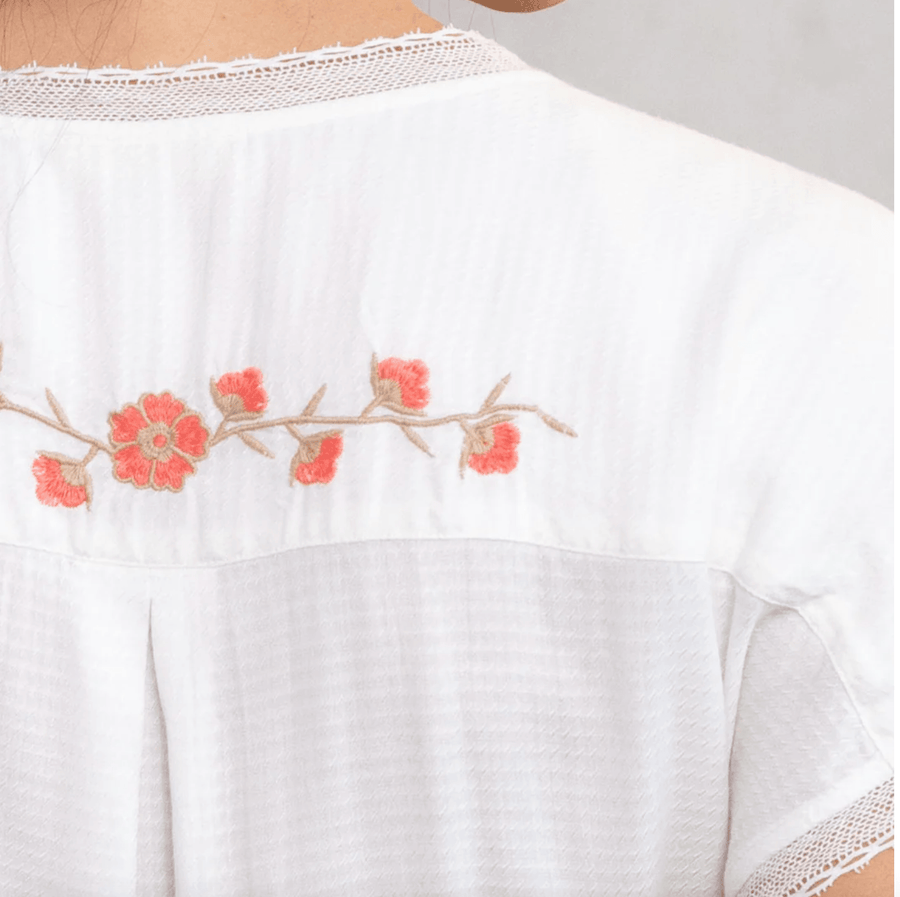 LS 13771W Embroidered Short Sleeve Wrap Front Top - Robin Boutique-Boutique 