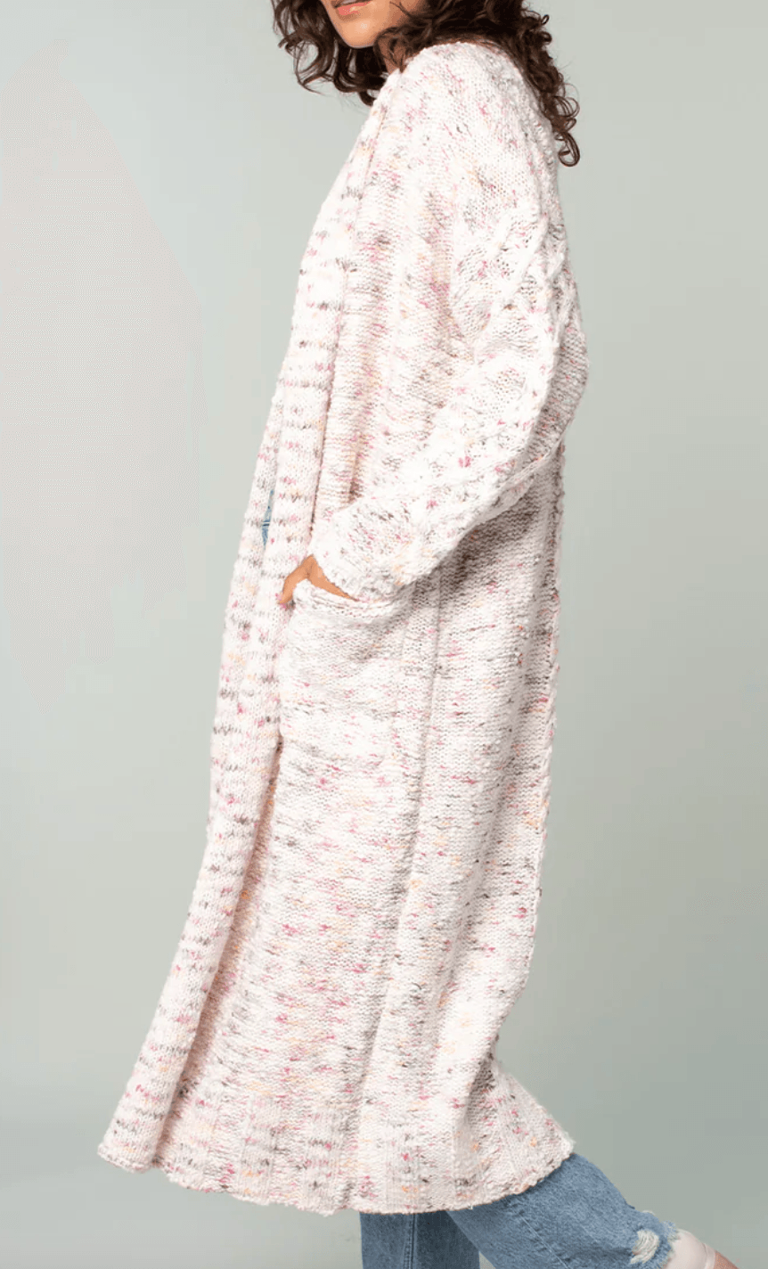 51028K LS Speckled Shawl Collar Long Sleeve Knit Cardigan - Robin Boutique-Boutique 