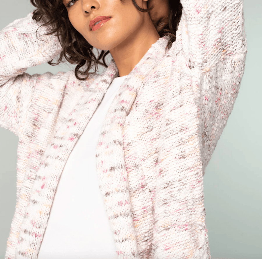 51028K LS Speckled Shawl Collar Long Sleeve Knit Cardigan - Robin Boutique-Boutique 