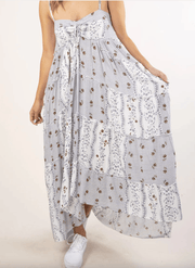 LS Blue Striped Floral Maxi Dress I-71527W - Robin Boutique-Boutique 