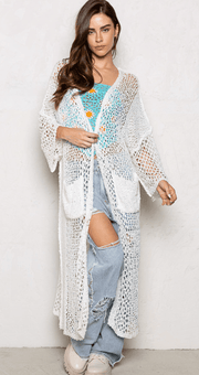 Long Sleeve lacey breathable kimono sweater by POL MST287 - Robin Boutique-Boutique 