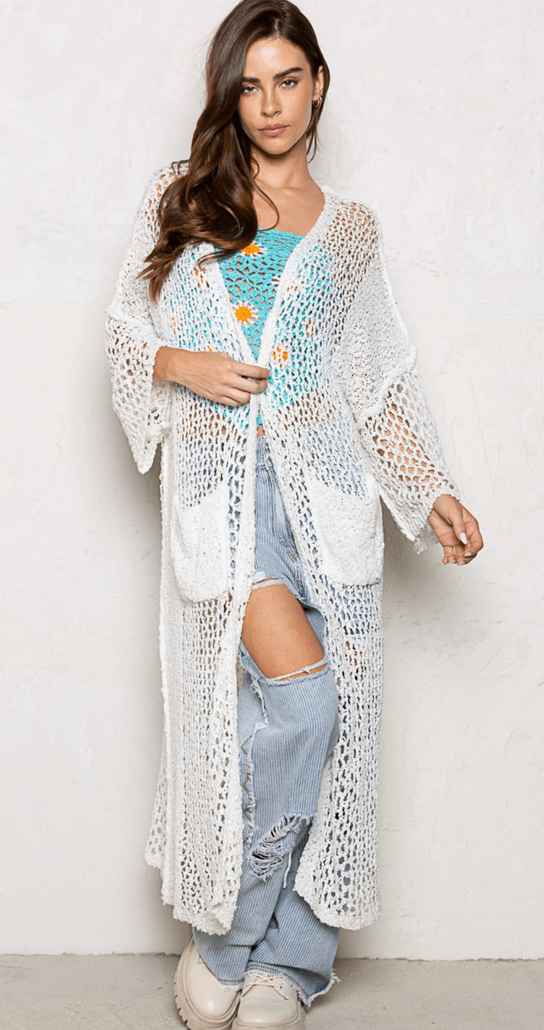 Long Sleeve lacey breathable kimono sweater by POL MST287 - Robin Boutique-Boutique 