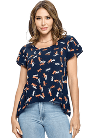 Yak Yeti Short Sleeve Dragonfly Print Blouse 22140 - Robin Boutique-Boutique 