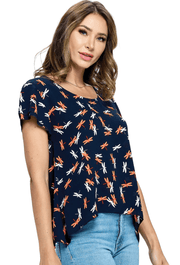 Yak Yeti Short Sleeve Dragonfly Print Blouse 22140 - Robin Boutique-Boutique 