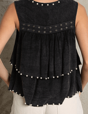 POL Sleeveless pearl and grommet soft layered top FWT413A - Robin Boutique-Boutique 